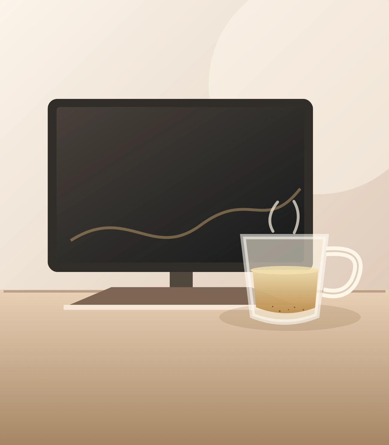 Art-directed desk scene with a drink for a work break